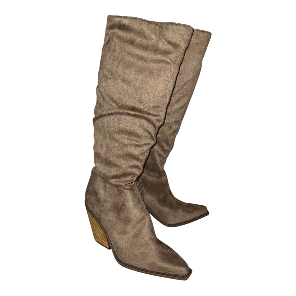 Charles David Tan Heeled Boots with Slouchy Design
